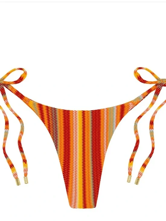 Monday Swimwear Orange Red Yellow Stripe Tie-Side Bikini Bottom