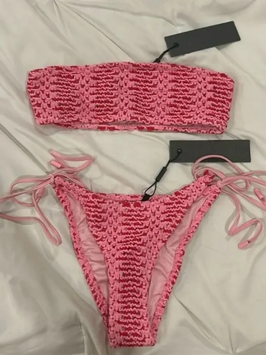 triangl swimwear Pink Smocked Bandeau Bikini Set