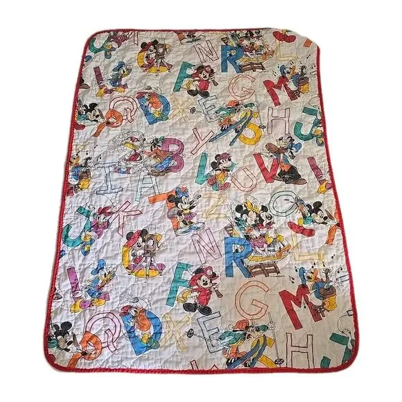 Vintage‎ Dundee Micky Mouse ABC Alphabet Quilted Baby Bedding Blanket 39