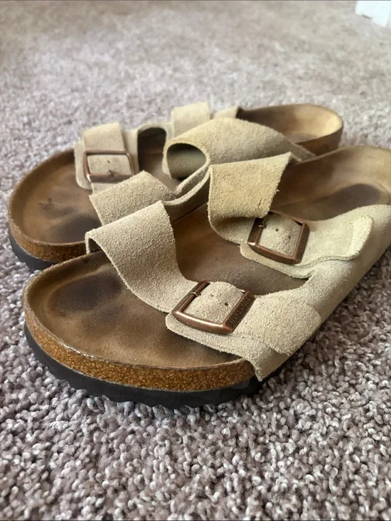 Birkenstock Beige Suede Double-Buckle Sandals