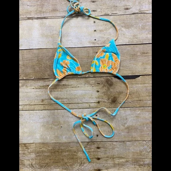 triangl swimwear Turquoise and Yellow Floral Triangle Bikini Top