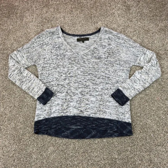 Rag & Bone New York Sweater Womens S V-Neck Marled‎ Knit Gray Navy Lightweight