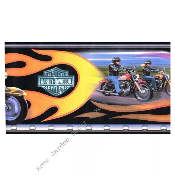 Genuine HARLEY DAVIDSON Motorcycles Bikers‎ Orange Flames Wallpaper Border