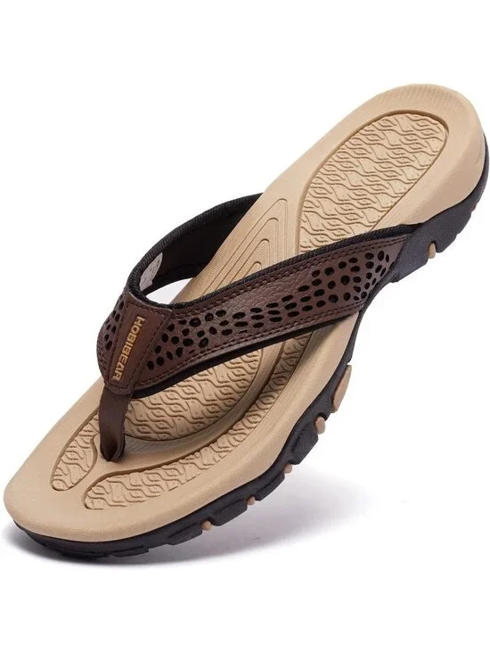 Men's Brown And Beige Sport Flip Flops Comfort Outdoor Casual Thong Sandal Shoes