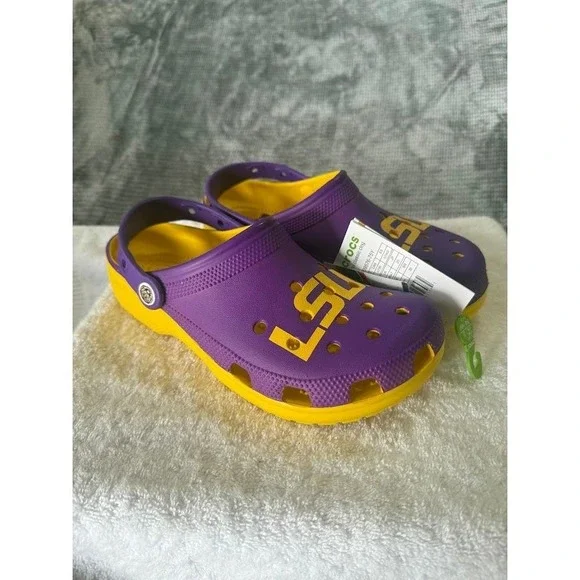 Crocs LSU Tigers Classic Clog Purple Yellow Mens 7‎ Womens 9 NCAA 205878-75Y NWT