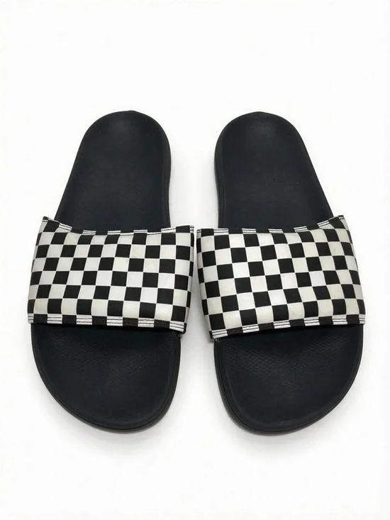 Vans La Costa Black and White Checkered Slide Sandals -- 11