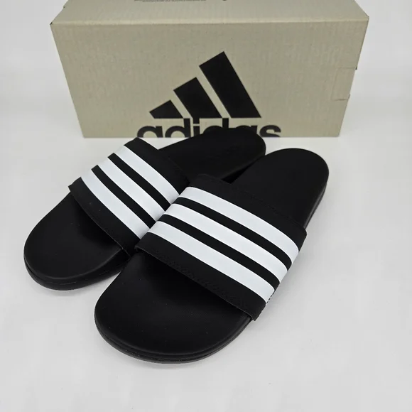 New adidas Adilette Comfort Slides Black White Men's Shoes Size 10