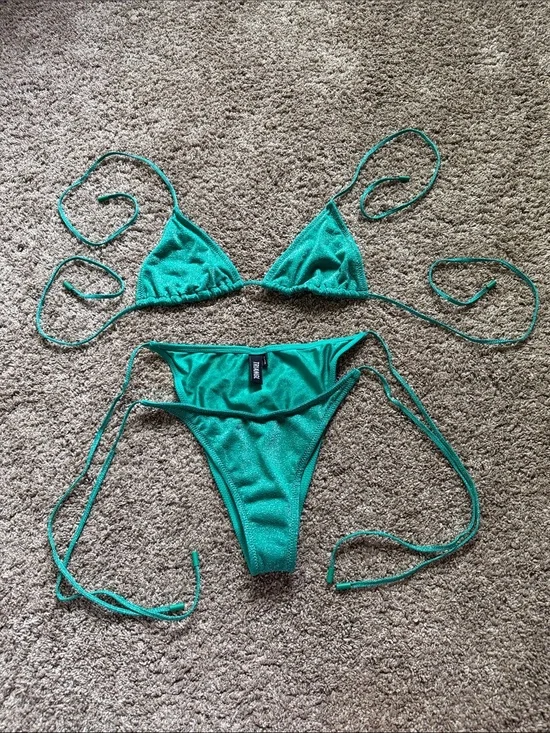 triangl swimwear Teal Green Textured String Bikini