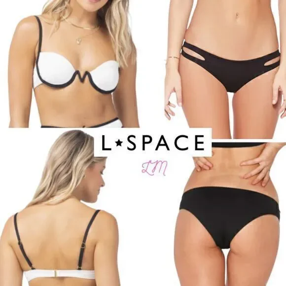 L‎ Space Nico Bikini Underwire Top Cream Black Estella Bottom 2 Piece Small