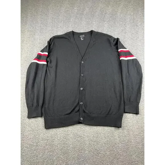 Forever 21 Womens Black Cardigan Sweater with Red and White Stripes Size‎ Large