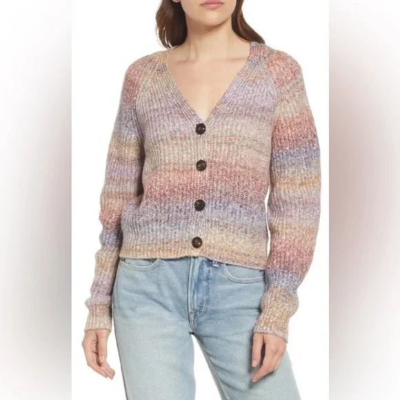 RAILS‎ Josie Space Dye Cotton Blend Cardigan Sweater Boxy Amythest Women’s
