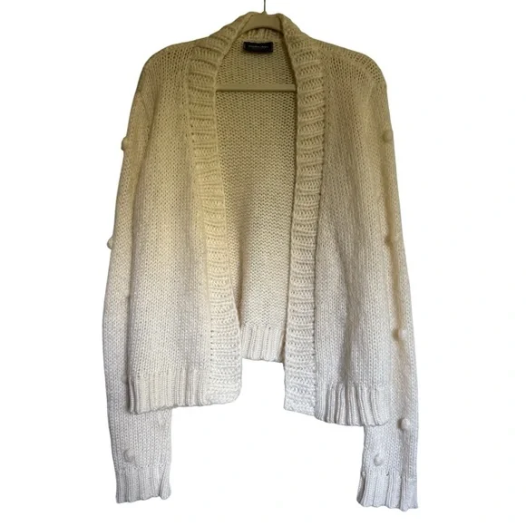 Wooden Ships Pom Pom Sleeve Open Front Cardigan Sweater Cream‎ Size S/M