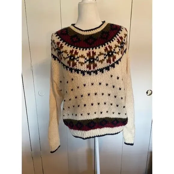 Vintage Nuggets Fairisle Style Sweater‎ Cream Women Size Large