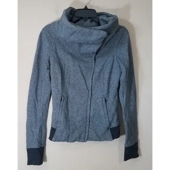 Lululemon Sweater Women size 6 High Neck‎ Cowl Gray Full Zip Thumbholes