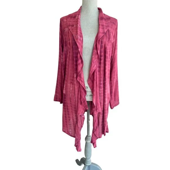 Soft Surroundings Draped Waterfall Front‎ Mauve Tie Dye Open Cardigan - Large