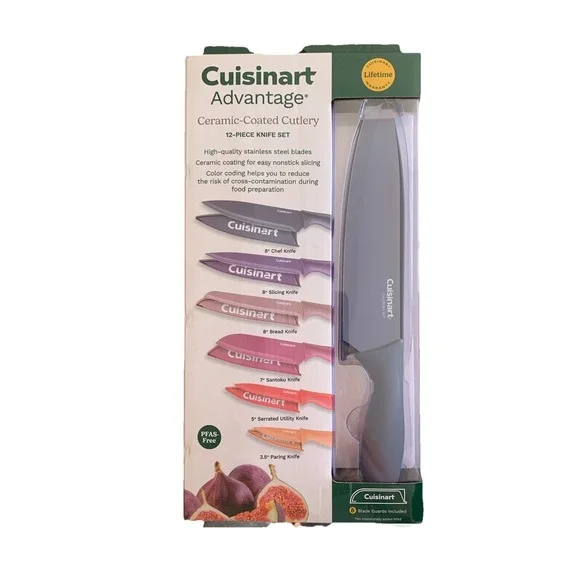 NIB CUISINART 12 Piece Ceramic Coated Stainless‎ Steel Colored Knives