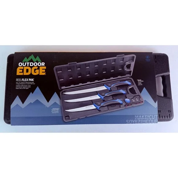 Outdoor Edge ReelFlex Pak RFP-6 3 Fishing Fillet Knives w/Sharpener Hard‎ Case