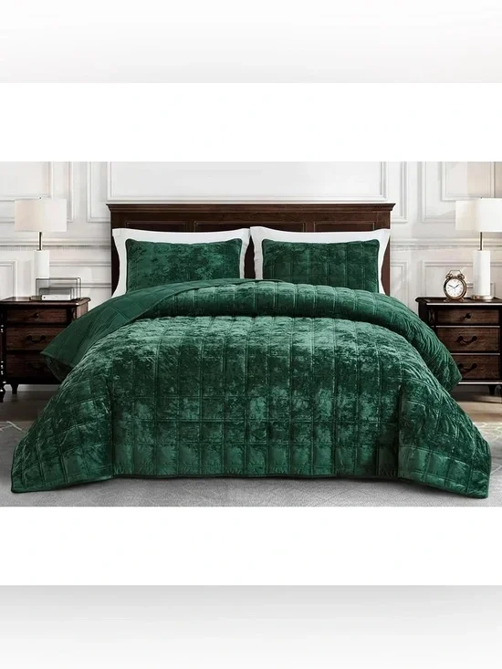 Plush Velvet Emerald Green cal king 3 piece Set