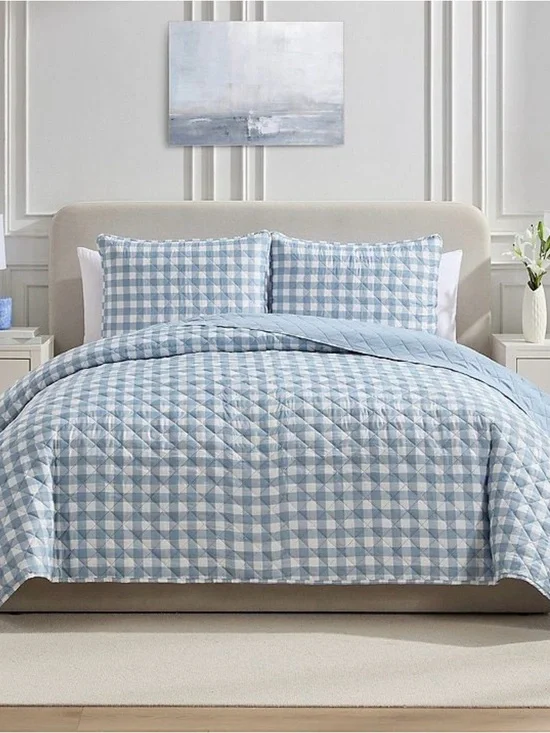 Blue Gingham Quilt Set