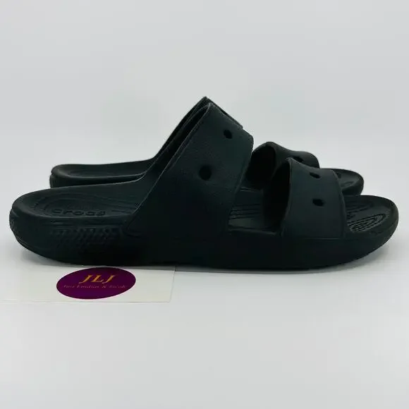 Crocs Classic Two Strap Black Comfort Slide Sandals Size 7 Men's / 9 Women's