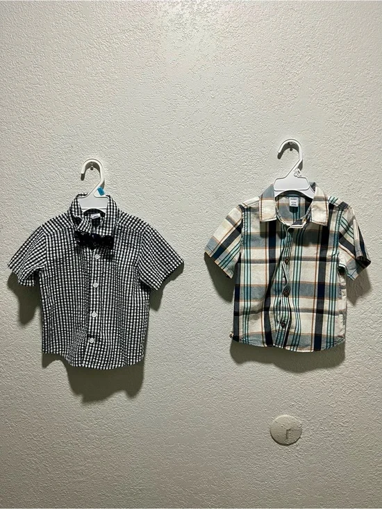 Old Navy Short-Sleeve Button-Up Shirts- Navy & Teal Plaid Set