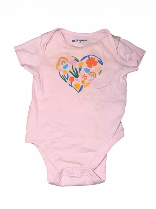 Old Navy Light Pink Baby One-Piece with Multicolor Heart Print