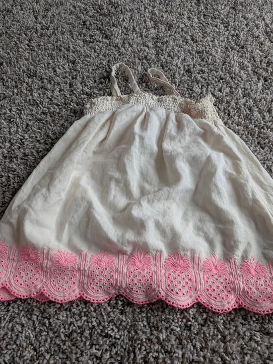 Old Navy Cream Sundress with Pink Embroidered Hem - Girls Size 12/18 Months