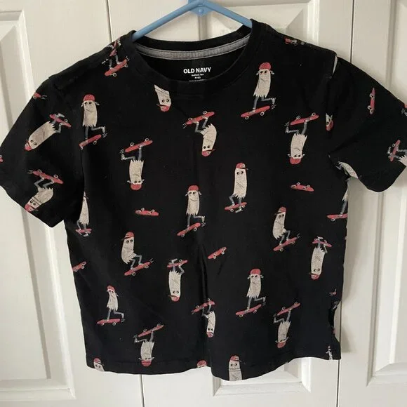Old Navy‎ Black Ghost Skateboard Graphic Tee Shirt Halloween Skater Kids Size 8