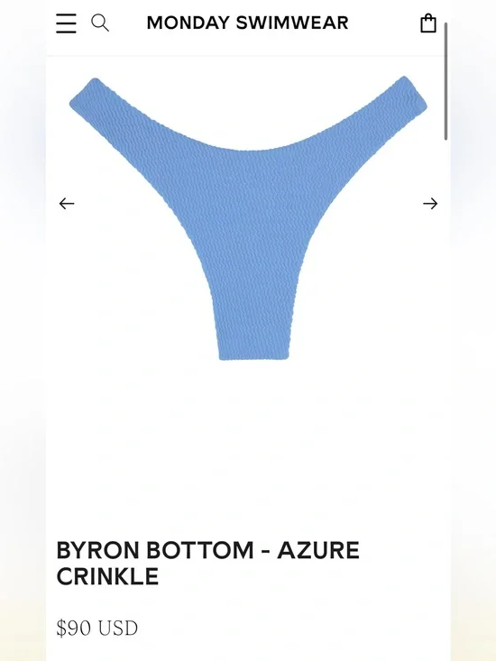 Monday Swimwear Byron Bikini Bottom in Azure Blue Crinkle
