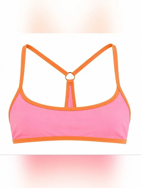 L*Space Pamela Bikini Top S Neon Pink Orange Racerback Bralette Swim NWOT