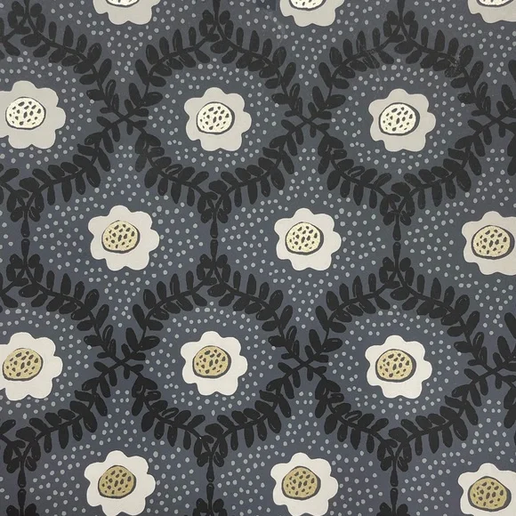 Rifle Paper Co. Floral Wreath Wallpaper in Blue, White, Black, and Cream