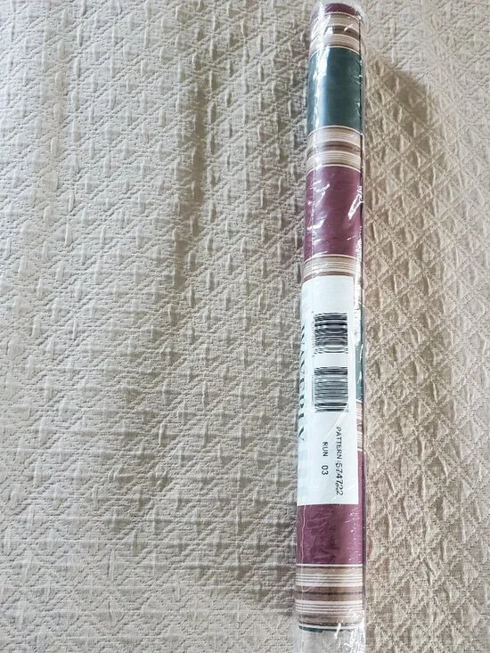 Vtg WAVERLY Green Burgundy Gold Patterned Striped Wallpaper Partial Roll 574722