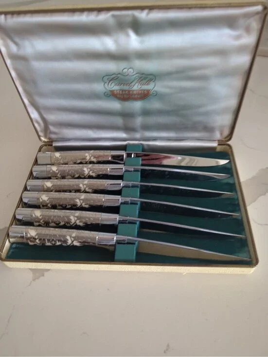 Vintage Set Of 6 Carvel Hall Cutlery Stainless Steel Steak Knives Original Box