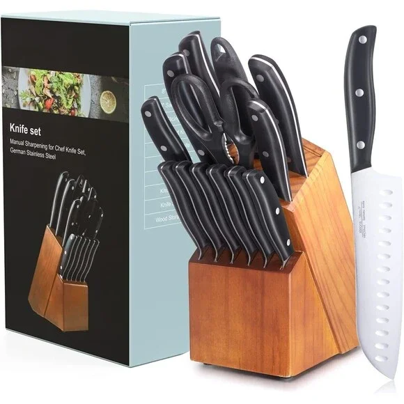 15 PCS Knife Set for Kitchen with Knife Block - High Carbon Stainless Steel Set