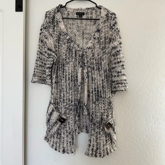 Vintage Y2K Cartise Knit Cardigan Tie Front Open Sweater Blue Fall‎ Outerwear L
