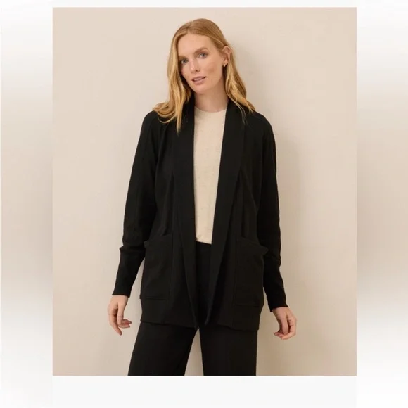 PACT Organic Cotton Airplane Wrap Cardigan Black Open Front Pockets‎ Capsule