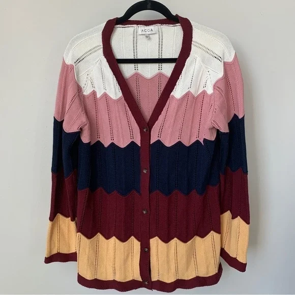 Acoa Multicolor Button‎ Front Cardigan Size L