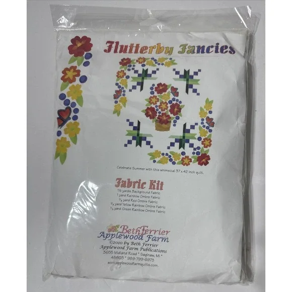 Beth Ferrier Flutterby Fancies 1307‎ Quilt Kit 37x42 Inch Fabric & Booklet 2010