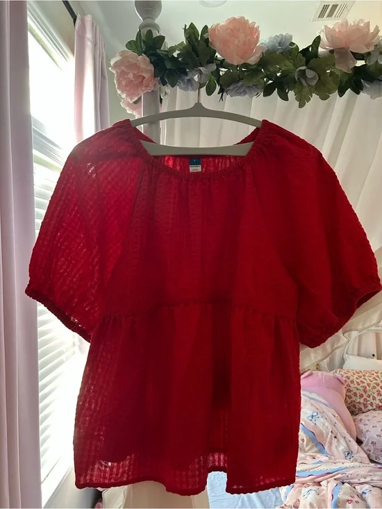 Old Navy Red Elastic-Neck Peasant Top