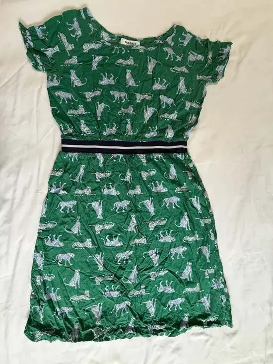 Old Navy Girls XXL 14 Green Cheetah Print Shorts Sleeve Dress Elastic Waist