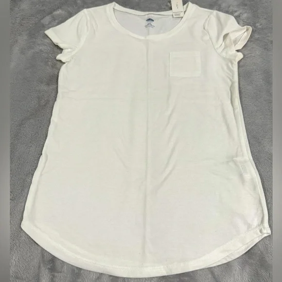 Old Navy White Cap Sleeve Youth Fitted Tee with Front Pocket Sz L (10/12) NWT