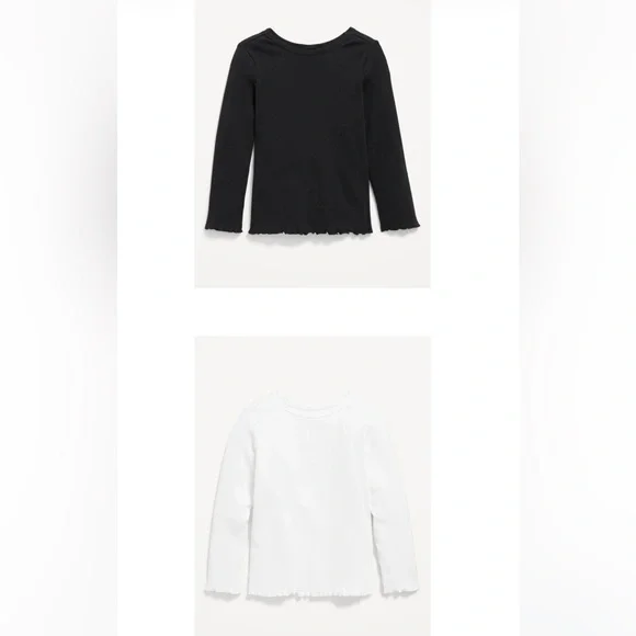 Old Navy Lettuce Edge Ribbed Long Sleeve Tops — Black & White Duo 12-18 Months