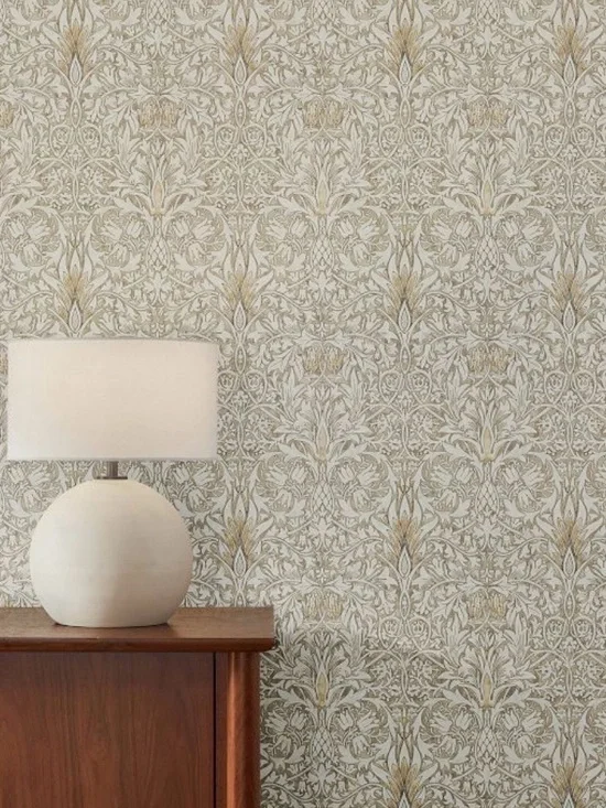Morris & Co authentic (2) rolls new wallpaper Snakehead Stone/Cream Retail $416