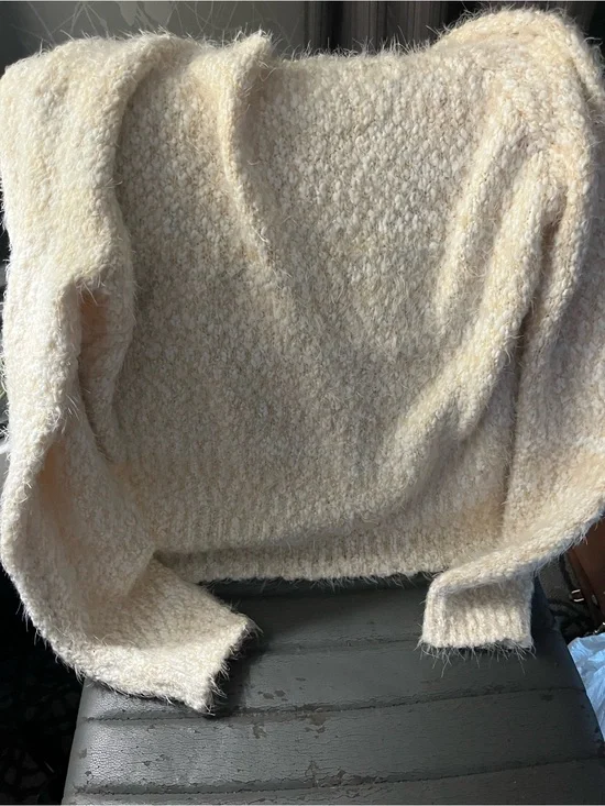 Lily White Cream Bouclé Fuzzy Knit Sweater