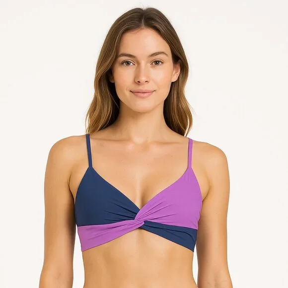 L*Space‎ Colorblock Twist Front Bikini Top Purple & Navy – Women’s XL NWOT