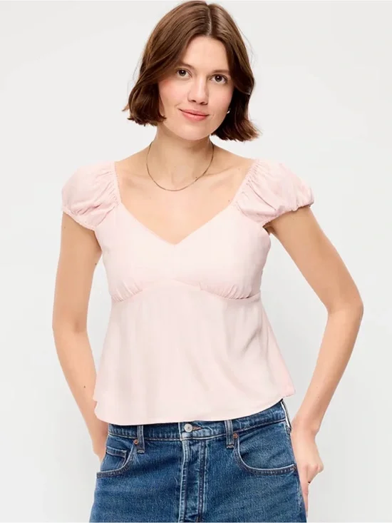 Old Navy Light Pink Fitted Cap-Sleeve Top
