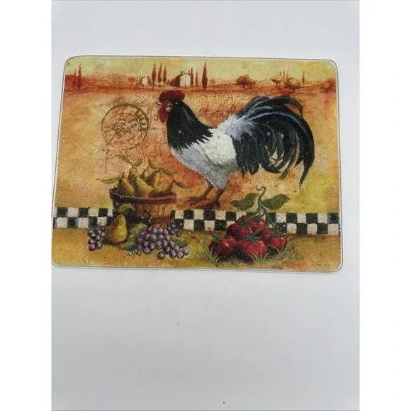Rooster Theme Tempered Glass Cutting Board 15 X 11.5