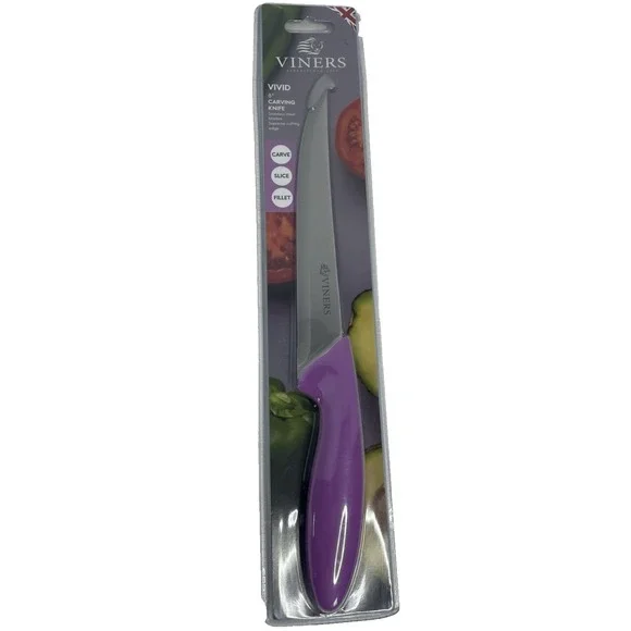 Viners Vivid 8 Inch Carving Knife Stainless‎ Steel Blade, Purple, NEW