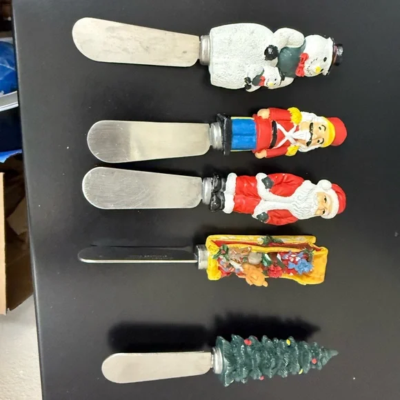Vintage Set of 5 Festive Holiday Spreader‎ stainless steel