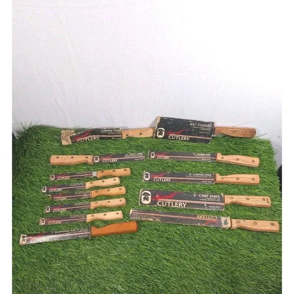 5PC Vintage GOURMET CUTLERY Kitchen KNIVES High Carbon  Wood Handles Made Japan